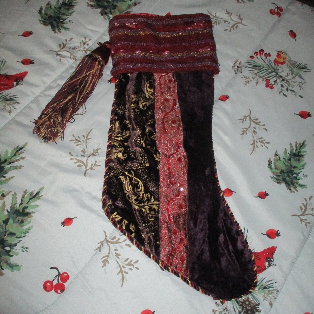 Stunning Bombay Store Christmas elegant Beaded Stocking  NWT